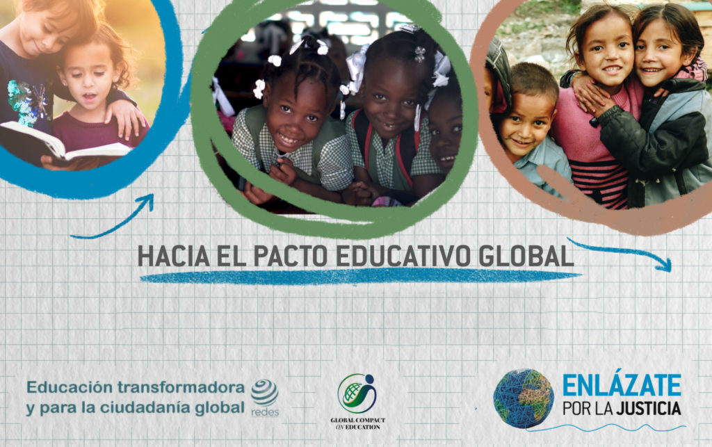 Cartel del encuentro online sobre el Pacto Educativo Global organizado por REDES y Enlázate por la Justicia